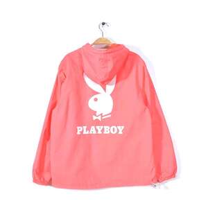 【送料無料】プレイボーイ ナイロンジャケット プルオーバー フード ピンク PLAYBOY PACSUN サイズM 古着 @DZ0530