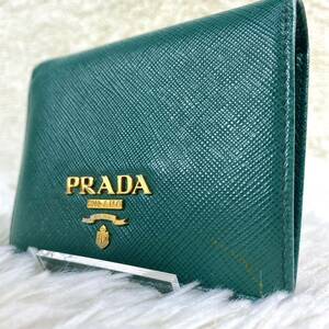 1円 希少色 PRADA プラダ サフィアーノレザー 二つ折り 財布 ウォレット 札入れ 小銭入れ カード入れ 緑系 グリーン