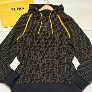 未使用級/XLサイズ●フェンディ 『圧倒的高級感』 FENDI パーカー フーディー プルオーバー スウェット ズッカ柄 FFロゴ ブラウン メンズ