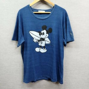 Z1223 RODEO CROWNS × Disney ロデオクラウンズ ディズニー 半袖 Tシャツ XL ブルー ミッキー サーフィン バック プリント カットソー