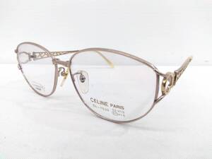 T-300. 新品 未使用 保管品 メガネフレーム 眼鏡 ブランド CELINE セリーヌ 57□15 130 18g フルリム レディース ゴールド系