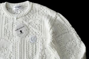 正規品★MARK&LONA マーク＆ロナ★Quartz Patterned Crew Sweater スカルワッペンニットセーター★L【MLM-3A-AB01】ホワイト白★難あり