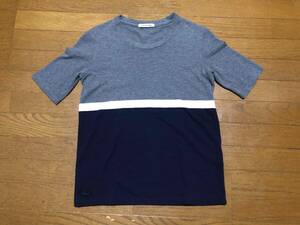 ★即決★LACOSTE　ラコステ★半袖切替えTシャツ★サイズ40（M相当★ネイビー×グレー×アイボリー★ワンポイント刺繍★ペルー製★送料230円