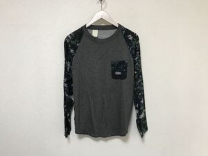 本物エヌハリウッドNHOOLYWOODレーヨン袖柄ラグラン長袖ロンTシャツメンズサーフアメカジスーツビジネスミリタリーグレー36S日本製