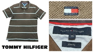 希少トミーヒルフィガーTommyHilfiger刺繍入り半袖ポロシャツ★ブラウン★XL