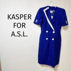 0179 KASPER FOR A.S.L. 青 ワンピース セーラー風 古着