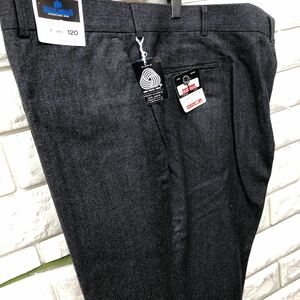 新品激安タグ付き高級BLUE HILLS 特大　ビックサイズウールパンツ スラックス　サイズ120 日本製new wool ウール100% チャコールグレー系