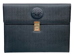 ジャンニ ヴェルサーチ クラッチドキュメントケース　セカンドバッグ レザー ブラック GIANNI VERSACE 黒 【中古】