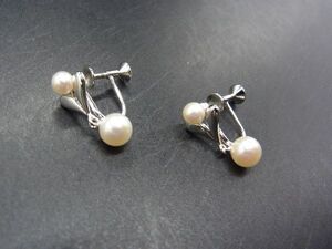 ■美品■ MIKIMOTO ミキモト 本真珠 パール約4mm スクリュー式 イヤリング アクセサリー レディース シルバー系 DG8110