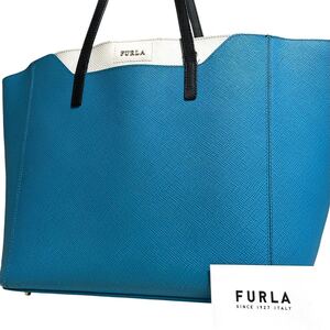 1円 〜【入手困難品】定価10万円 フルラ FURLA トートバッグ ビジネスバッグ ブリーフケース A4 2way ブルー レザー メンズ レディース