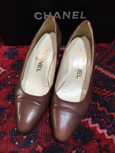 CHANEL COCO MARC LEATHER HEEL PUMPS MADE IN ITALY/シャネルココマークレザーヒールパンプス 34 1/2