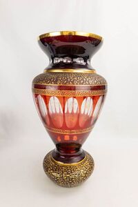 T01-2252 花瓶/KAMEI GLASS OSAKA カメイガラス 金彩 大き目サイズ フラワーベース クリスタルガラス 花器 高さ41cm【金彩剥げ有り】