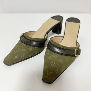 LOUIS VUITTON ルイヴィトン キャンバス モノグラムミニ ミュール 35 1/2 グリーン 中古