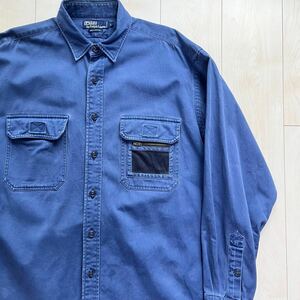 90s Polo by Ralph Lauren ポロバイラルフローレン メッシュ ジップポケット コットンツイル 長袖シャツ