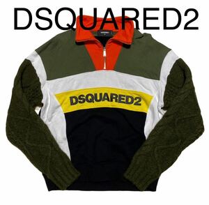 希少モデル★21AW★DSQUARED2★ラバーロゴ★ニット&スウェット異素材切り替え★ハーフジップスウェット★M★国内正規品