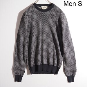 x4705P　▼HERMES エルメス▼ 12AW ルメール期 Hロゴ クルーネック ハイゲージ ウールニット ネイビー × ホワイト S 秋～春 rb mks