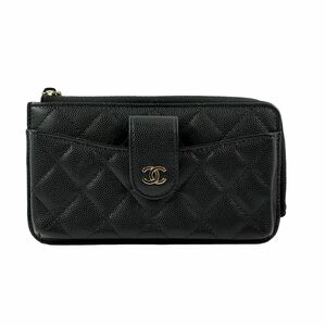 【中古】 CHANEL シャネル フラグメントポーチ マトラッセ AP2436 31番台 キャビアスキン レザー 黒 24028214 AS