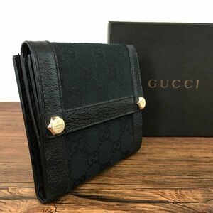 ☆送料無料☆ 極美品 GUCCI Wホック財布 154117 ブラック GGキャンバス 箱付き 224