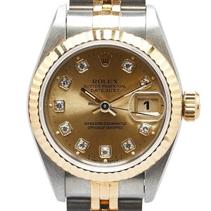 ロレックス デイトジャスト 10Pダイヤ 腕時計 69173G 自動巻き ゴールド文字盤 ステンレススチール K18YG ROLEX 【中古】