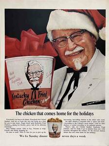 1967年KFCクリスマス、北米のおもてなし料理…ケンタッキーフライドチキン。/ヴィンテージ雑誌広告オリジナル・ポスター