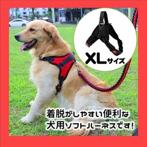 大型犬 リード ペット 犬用品 胴輪 簡単着脱 散歩 犬 ハーネス ベスト型 メッシュ 首輪 ペット用品 わんちゃん 軽量 赤 黒