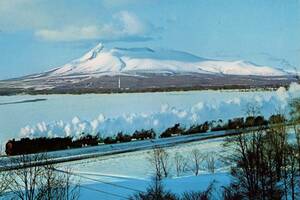 絵葉書　大沼のすべて　大沼湖畔をゆくSL 北海道亀田郡七飯町　湖沼雪景色鉄道蒸気機関車等風景絵はがき