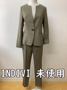 インディヴィ (INDIVI) タグ付き未使用 ジャケット定価34000円 カーキパンツスーツ サイズ上下とも38