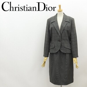 ヴィンテージ◆Christian Dior クリスチャン ディオール チェック柄 ウール 1釦 ジャケット＆スカート スーツ セットアップ 13