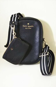 2107送料300円 美品 Kate spade(ケイトスペード) K4854 ペブルレザー ロージー ポーチ付き ショルダー バッグ ブラック スマホポーチ