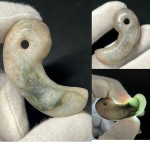 ■古墳期 美石目翠色 硬玉 本翡翠製 勾玉5.1cm■弥生古墳大和王権邪馬台国日本王国出雲国三種神器神像仏像寺社仏閣考古物垂飾玉大珠装身具