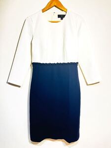 f222cc J.Crew(ジェイクルー) サイズ2（M位）長袖ワンピース　ネイビーxホワイト　レディースドッキング ワンピース　古着