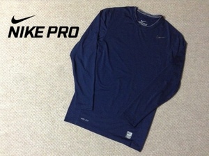 ★ナイキ★ プロ コンバット DRI-FIT コンプレッション 長袖シャツ ロングスリーブ トップス メンズ XLサイズ 紺 刺繍ロゴ NIKE PRO COMBAT