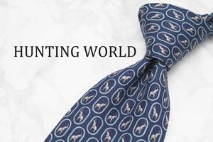 【美品】HUNTING WORLD ハンティング ワールド A-354 　ネイビー イタリア製 ブランド ネクタイ 良品 古着 卸 USED オールド SILK