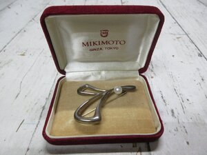 a4 　MIKIMOTO ミキモト パール ブローチ シルバー S刻印 本真珠 御木本 M刻印 ケース付 正規品 本物保証 【星見】