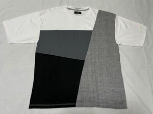 n●大きいサイズ　5L メンズ●新品●チェック柄＆異素材切り替えカジュアル半袖Tシャツ●チェック・白・グレー・黒