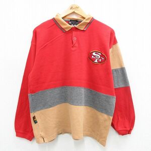 L/古着 ミラージュ MIRAGE 長袖 ポロ シャツ メンズ 90s NFL サンフランシスコフォーティーナイナーズ 49ers コットン 赤他 レッド アメフ