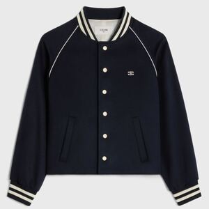 未使用 CELINE 24SS トリオンフ テディジャケット 36 ネイビー ウール セリーヌ TRIOMPHE TEDDY JACKET IN WOOL CLOTH