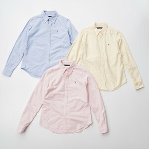 TG9099：３点セット*ラルフローレン/RALPH LAUREN*コットン100％*無地＋ストライプ柄*ボタンダウンシャツ*長袖*サイズ7*青/黄/ピンク系