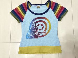 80s 90s 初期　 HYSTERIC GLAMOUR ヒステリックグラマー レインボー ニット　ギターガール　Tシャツ　レア　希少 ヴィンテージ　　NO08890