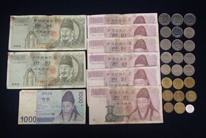 ▽60 貨幣43 韓国 海外紙幣9枚 硬貨24枚 計33枚まとめて▽ウォン/コイン/古札/古銭/海外貨幣/海外紙幣/消費税0円