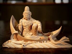 新品未使用 『一葉観音』柘植の一木手彫 仏教美術 仏像 観音菩薩