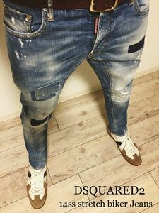 正規 DSQUARED2 2014ss stretch biker ディースクエアード パッチワーク ストレッチ バイカー デニム パンツsize42★