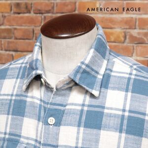 秋冬/AMERICAN EAGLE/Sサイズ/ネルシャツ 2151-2202 起毛あたたか チェック柄 胸ポケット 長袖 新品/アイボリー×青/jb113/