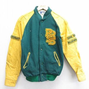 M/古着 長袖 スタジャン メンズ 80s PRSS 袖レザー ラグラン ウール 緑他 グリーン 内側キルティング 23oct26 中古 アウター ジャンパ