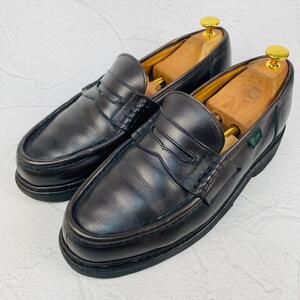 【良品】PARABOOT パラブーツ ランス コインローファー ビーフサドル 黒 ブラック 8 26.5cm フランス製 ノルウィージャンウエルト製法