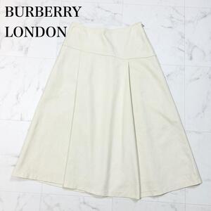 ◇ BURBERRY LONDON バーバリー ロンドン 台形 ボックス プリーツ スカート 綿 コットン ナイロン 白 オフホワイト 38 Mサイズ