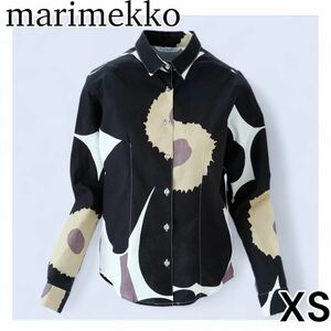 美品 マリメッコ　ブラウス　シャツ　長袖　ウニッコ柄　北欧　レディース　綿　marimekko SS XS ボタン　襟