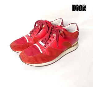 DIOR HOMME ディオールオム サイズ41 約26.5㎝ レザー スエード ロゴ レースアップ ローカット スニーカー 赤 レッド