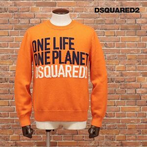 1円/秋冬/DSQUARED2/Mサイズ/丸首ミドルゲージ ニット S78HA0038 ロゴ ジャガード ウール100％ SDGS 新品/オレンジ/hd805/