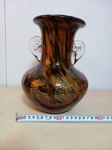 #446 カメイガラス 花瓶 高さ約24cm KAMEI GLASS 亀井ガラス 花器 花生 花入 壺 フラワーベース インテリア ガラス工芸 昭和レトロ